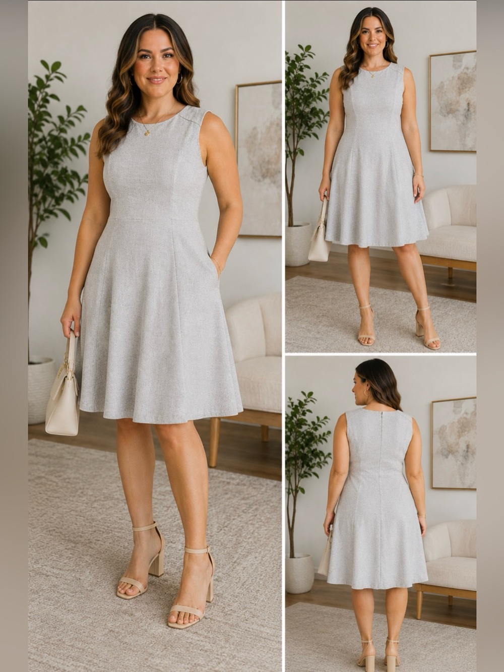 White House Black Market creme colored textured sleeveless dress size 12